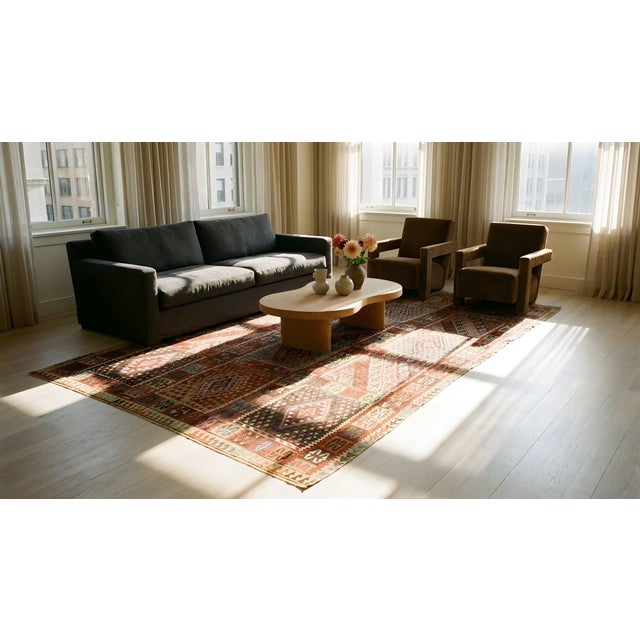 1890s Multicolor Antique Tribal Geometric Turkish Oushak Kilim Sivas Carpet Rug For Sale - Image 9 of 11