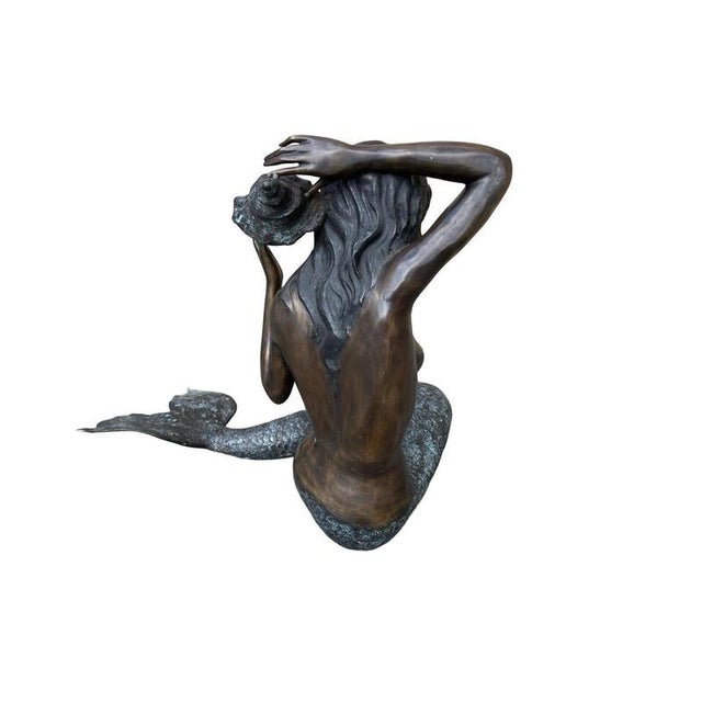 Bronze Mermaid with Conch Shell Fountain Sculpture For Sale - Image 10 of 12