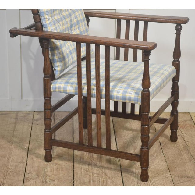 Blue Adjustable Reclining Oak Armchair, 1890s For Sale - Image 8 of 12