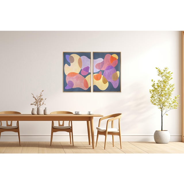 2020s 2026, Mid Century Modern Shapes, Organic Shapes Diptych, Golden Hour Mobile, Acrylic Paint on Watercolor Paper by Ryan Rivadeneyra For Sale - Image 5 of 10