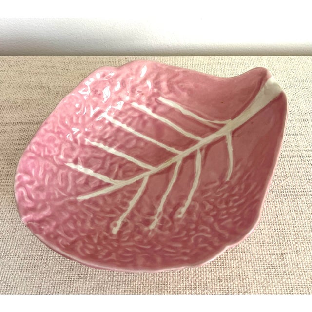 Vintage Pink Cabbage Leaf Majolica Serving Bowl For Sale In Miami - Image 6 of 8