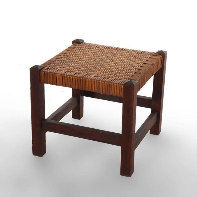Stickley Antique Stickley Arts & Crafts Mission Oak Splint Weave Footstool C1920 For Sale - Image 4 of 9