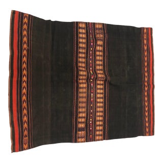 Vintage Colorful Woven Orange and Black Peruvian Grain Sack Textile For Sale