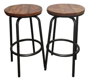 Handcrafted Cherry Wood Bar Stools Barstools Chairs With Hammered Bronze Finish — A Pair