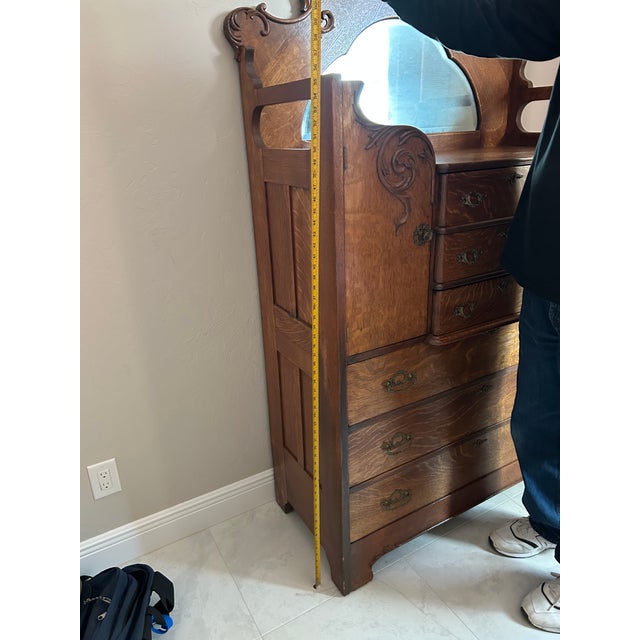 Wood Antique Oak 1920's Wardrobe For Sale - Image 7 of 14