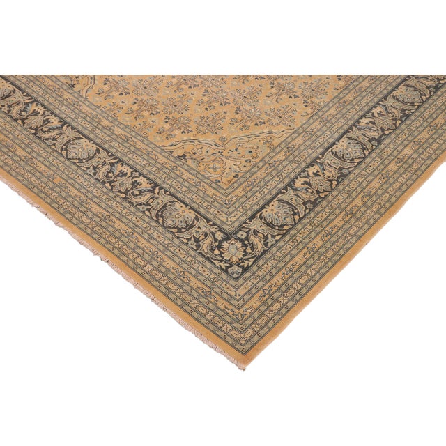 Shabby Chic Nude/Dark Green Wool Rug - 9'2'' X 12'0'' For Sale - Image 4 of 10