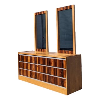 Mid-Century Oak and Rosewood Lowboy Dresser, 1970s, Chrome For Sale