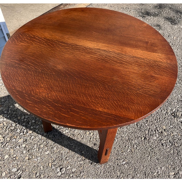 Stickley 1920s Gustav Stickley Arts & Crafts Model 626 Round Oak Center Breakfast Table For Sale - Image 4 of 6