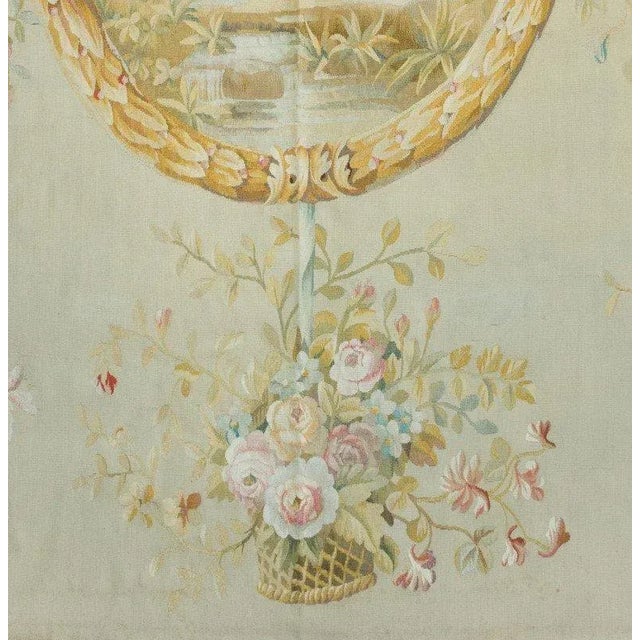 French Antique 19th Century Square Floral French Aubusson Cupid Tapestry For Sale - Image 3 of 6