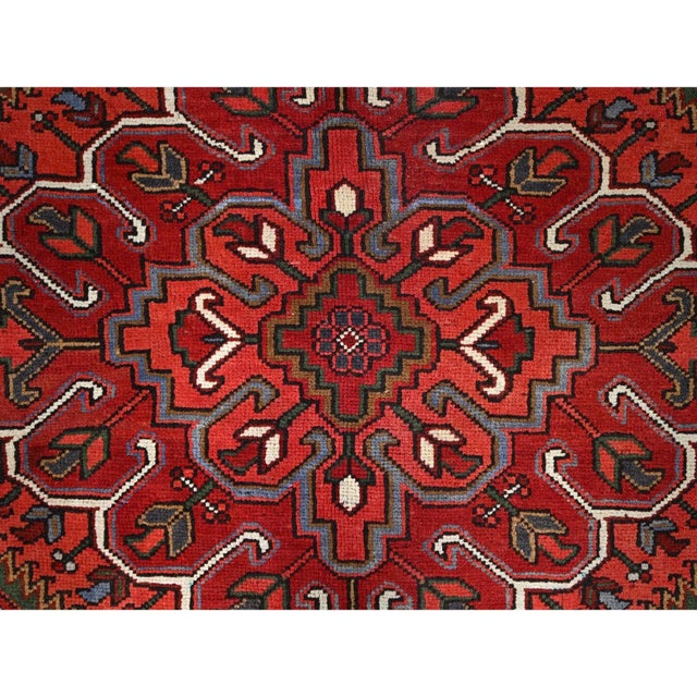 1960 10'x12'5" Red Pure Wool Hand Knotted Semi Antique Persian Heriz Oriental Rug For Sale - Image 12 of 12