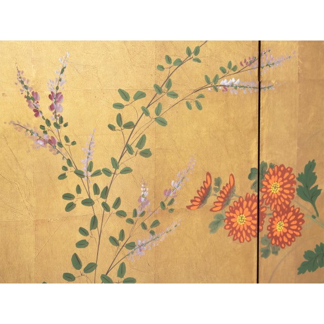 "Chrysanthemums and Quail" by Setsuga, 1980s Japanese Byobu Screen For Sale In Dallas - Image 6 of 18