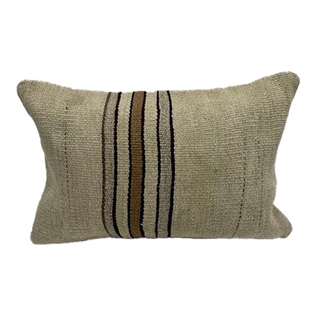 Turkish Hemp Pillow Cushion Natural Beige Brown Pillow Cushion Cover 16" x 24" For Sale
