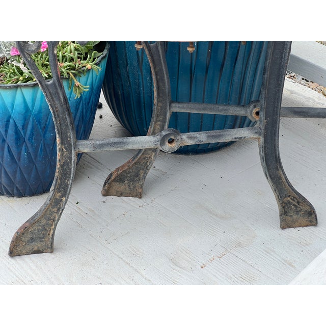 Antique Cast Iron Park Bench Ends With Scrollwork 27.25" Small Garden Bench Side Legs Set of 2 Worn For Sale - Image 12 of 13