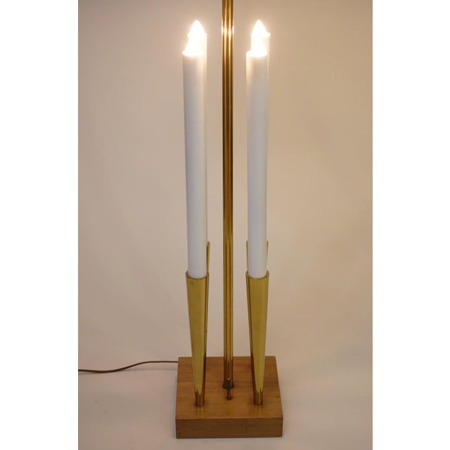 Wood XL Stiffel Atomic Modern Brass Candelabra Table Lamp 1950's For Sale - Image 7 of 10