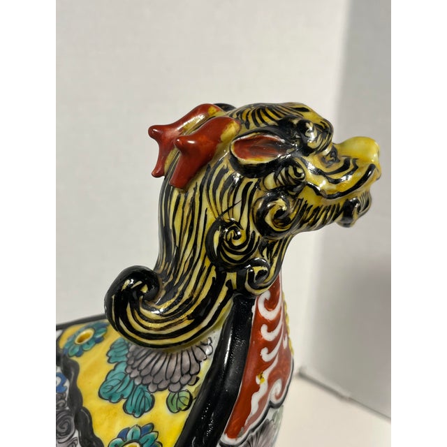 Vintage Hand Painted Porcelain Dragon Cache Pot Jardinière Hanging Planter For Sale - Image 4 of 17