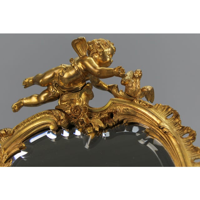 Rococo French Gilt Bronze Desktop Mirror with Cherub and Bird, 1890s For Sale - Image 10 of 18