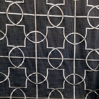 Duralee Embroidered Quatrefoil Linen Fabric - 1 Yard For Sale