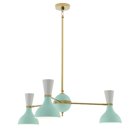 Robert Abbey Matthew Izzo Home Clare Three Light Two Tone Painted Metal & Brass Chandelier: Mint/Lily White For Sale - Image 4 of 4