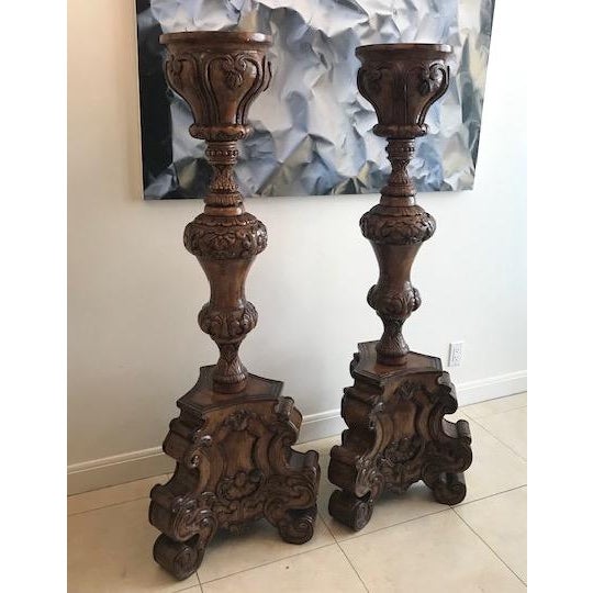 Italian Renaissance Style Hand Carved Decorative Wooden Pillars A Pair Chairish