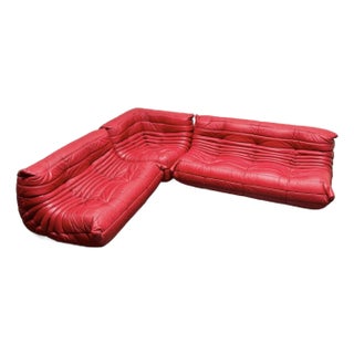 Michel Ducaroy for Ligne Roset Togo Red Leather Sectional Sofa Set For Sale