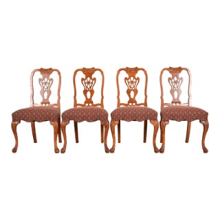 Romweber Antique Georgian Carved Walnut Dining Chairs, Set of Four For Sale