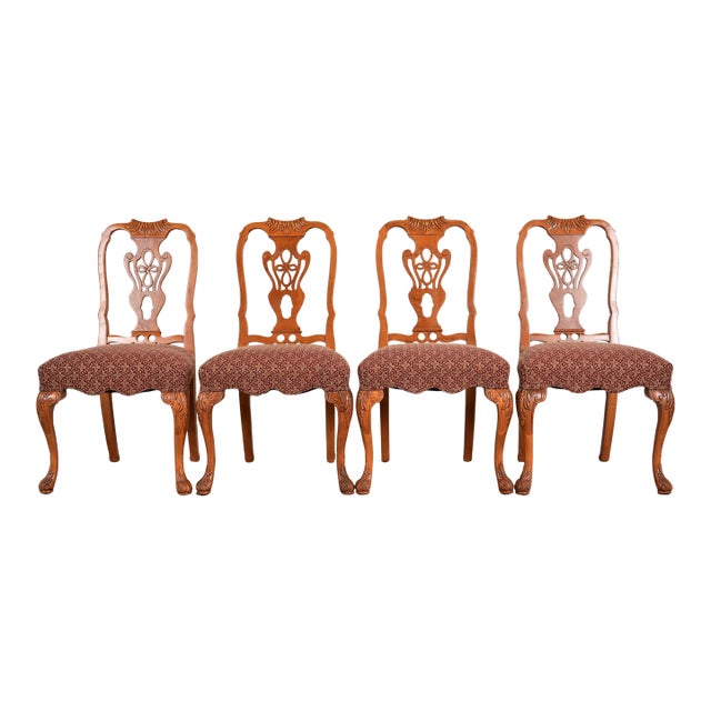 Romweber Antique Georgian Carved Walnut Dining Chairs, Set of Four For Sale