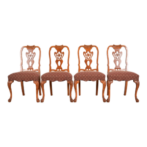 Romweber Antique Georgian Carved Walnut Dining Chairs, Set of Four