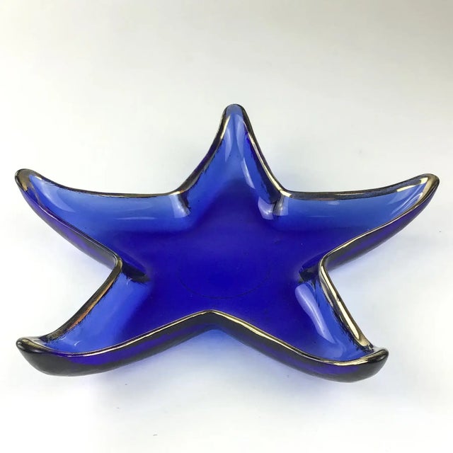 1990s Cobalt Blue Glass Art Star Design Trinket Plate For Sale - Image 5 of 9