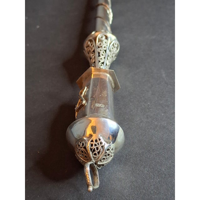 Silver Antique 1812 Silver Torah Pointer Yad - 84 Zolotnik - Filigree & Coral Stone For Sale - Image 8 of 18