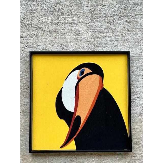 Mid-Century Modern Vintage Framed Toucan Textile Art For Sale - Image 3 of 12
