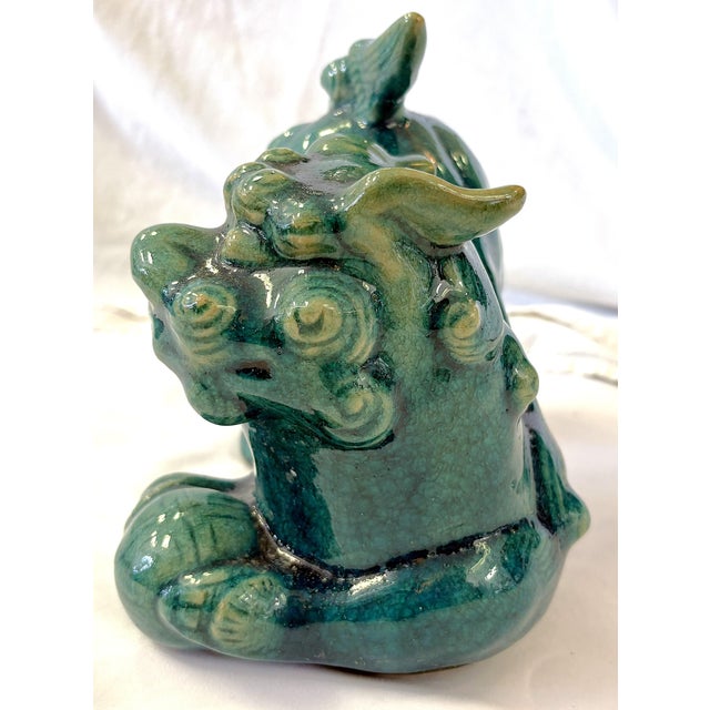 Vintage Turquoise Glazed Ceramic Yang Foo Dog For Sale - Image 9 of 12