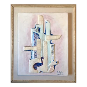 Alfred Reth 1949 Hungarian Cubism Wall Hanging Relief Sculpture with Enamel Painting Cubist