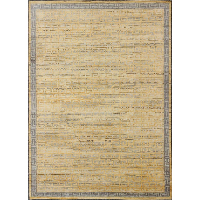 Textile Modern Khotan Rug With All-Over Geometric Design in Yellow and Gray For Sale - Image 7 of 7