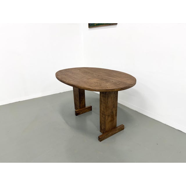 Oval Table with T-Shaped Legs in Oak, France, 1990s For Sale - Image 13 of 18