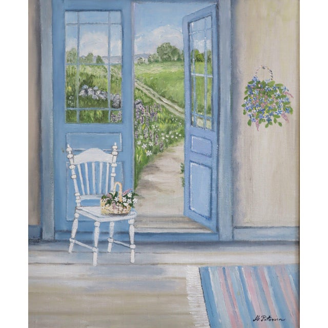 Mid-Century Modern 'Open Doors to Summer' Vintage Swedish Interior Scene Oil Painting, Framed For Sale - Image 9 of 14