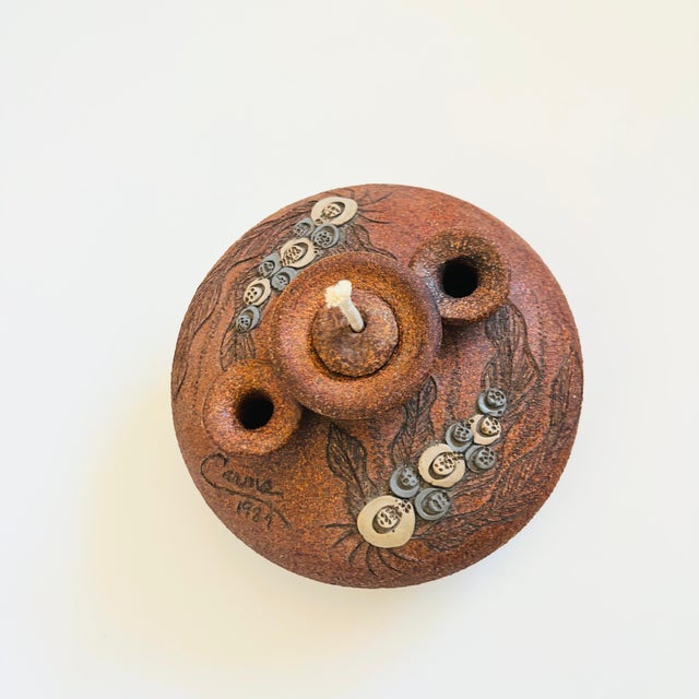Triple Neck Studio Pottery Oil Lamp Vase by Carma, 1984 For Sale - Image 4 of 12