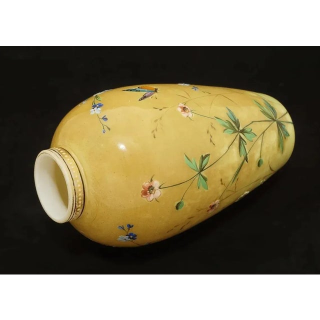 Antique Amber Yellow Art Glass Vase Cased Glass with Butterfly Wildflower Decor For Sale In Philadelphia - Image 6 of 8