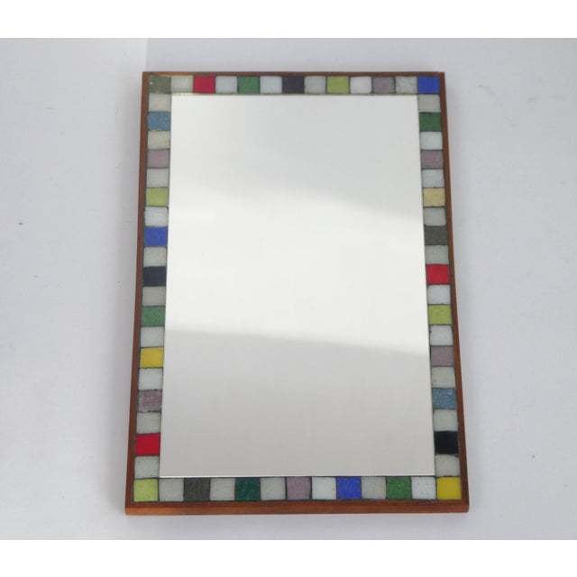 Mid-Century Dutch Wooden Wall Mirror with Mosaic Tiles, 1960s For Sale - Image 4 of 9