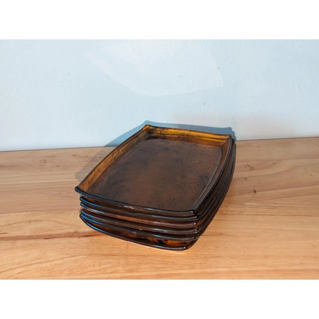 Mid-Century Modern Mid Century Amber Cocktail/Appetizer Trays- Set of 6 For Sale - Image 3 of 3