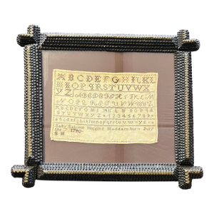 Antique Needlepoint Sampler With Tramp Art Frame