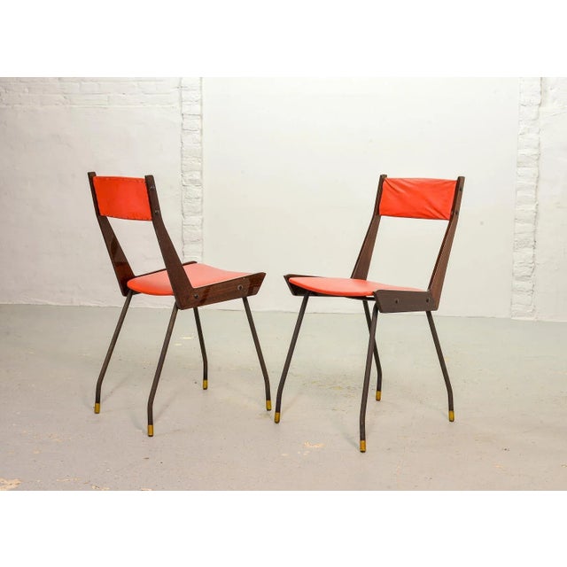 Italian Red Leatherette Dining Chairs by Gianfranco Frattini for R&B, 1950s, Set of 6 For Sale - Image 6 of 18