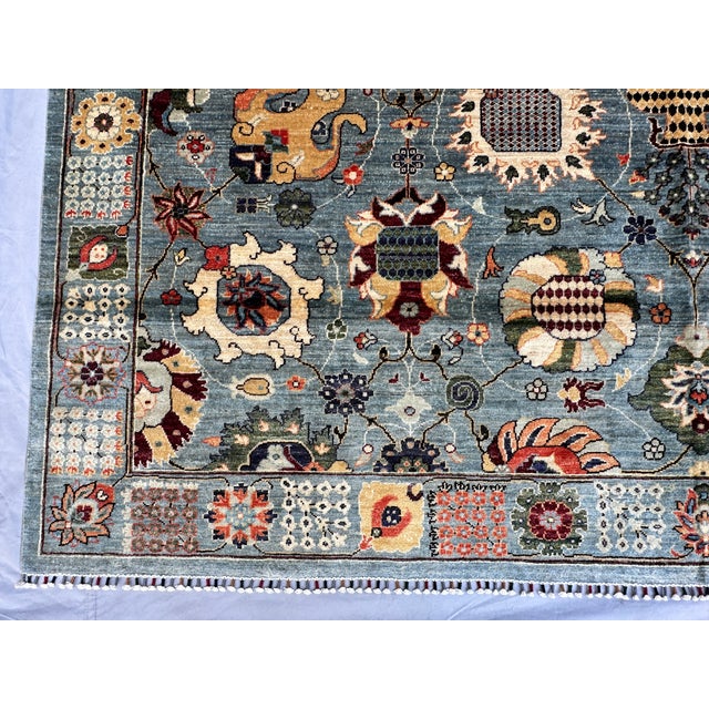 Gray Hand-Knotted Afghan Suzani Chobi Wool Area Rug - 8'11" X 11'11" For Sale - Image 8 of 13