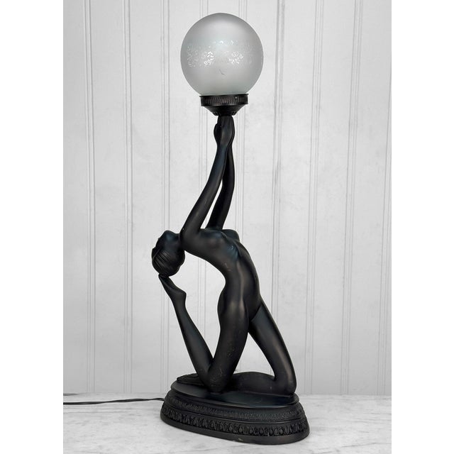 Art Deco Vintage Art Deco Nude Women Globe Figural Table Lamp For Sale - Image 3 of 15