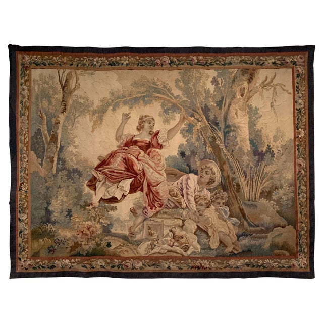 Textile Antique 19th Century French Aubusson Rococo Tapestry For Sale - Image 7 of 7