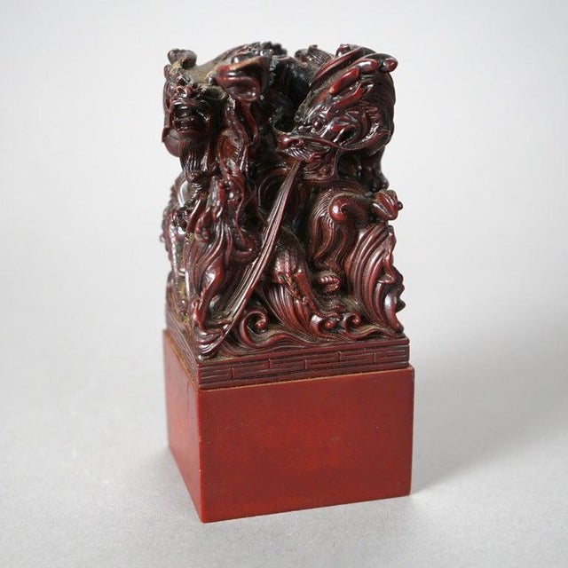 1920s Antique Chinese Carved Hardwood Figural Group With Dragons, Circa 1920 For Sale - Image 5 of 9