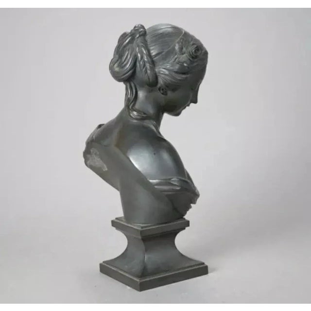 Brown Antique Classical Victorian 12" Bronze Sculpture Bust Statue of a Young Woman Circa 1890 For Sale - Image 8 of 12