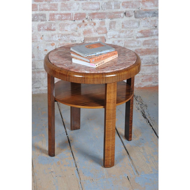 Stone Small Czech Art Deco Table in Walnut Veneer and Marble, 1920s For Sale - Image 7 of 10