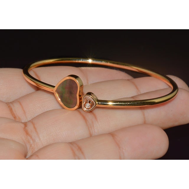 Late 20th Century Chopard Happy Hearts Tahitian Mother-of-Pearl Diamond 18k Rose Gold Bangle For Sale - Image 9 of 13