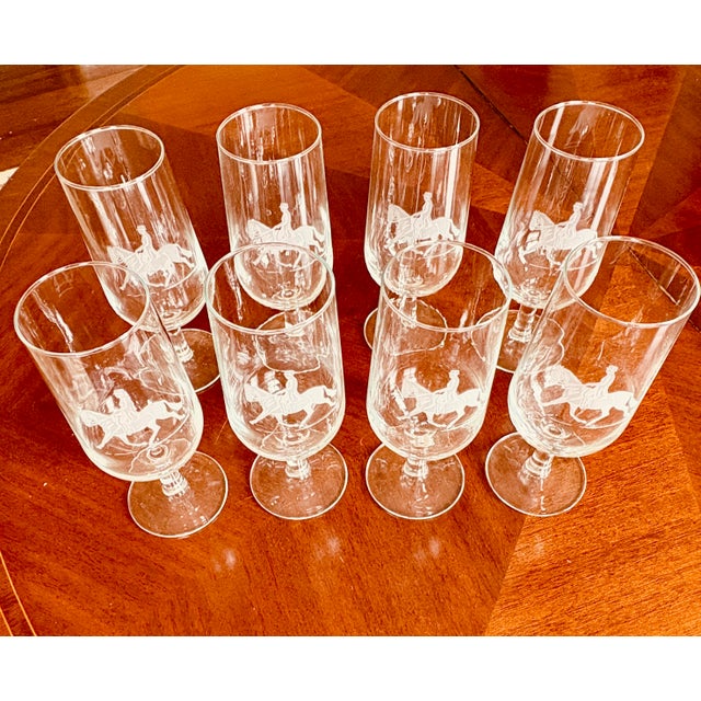 Vintage French Equestrian Horse & Rider Stemmed Glasses, Set of 8 For Sale - Image 4 of 8