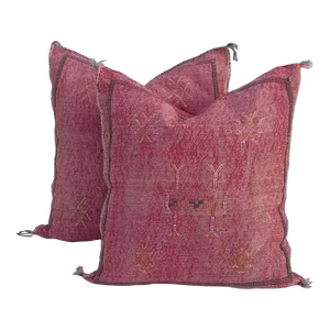 Contemporary Pink Silk Sabra Pillow Covers - a Pair